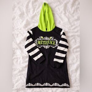 Beetlejuice Toddler Girl Hoodie Dress Black White Stripe Halloween Small